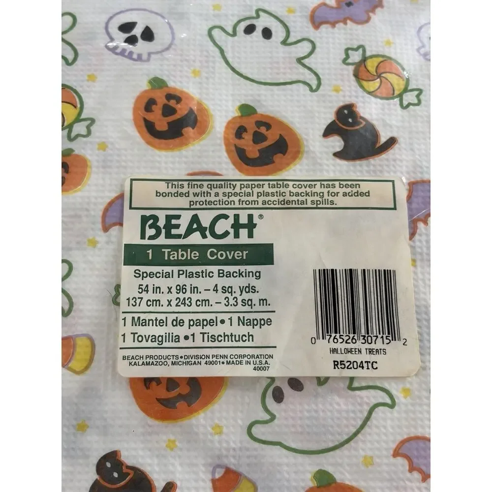 Vintage 1993 BEACH “Halloween Treats” Paper Table Cover NOS Plastic Backed. USA